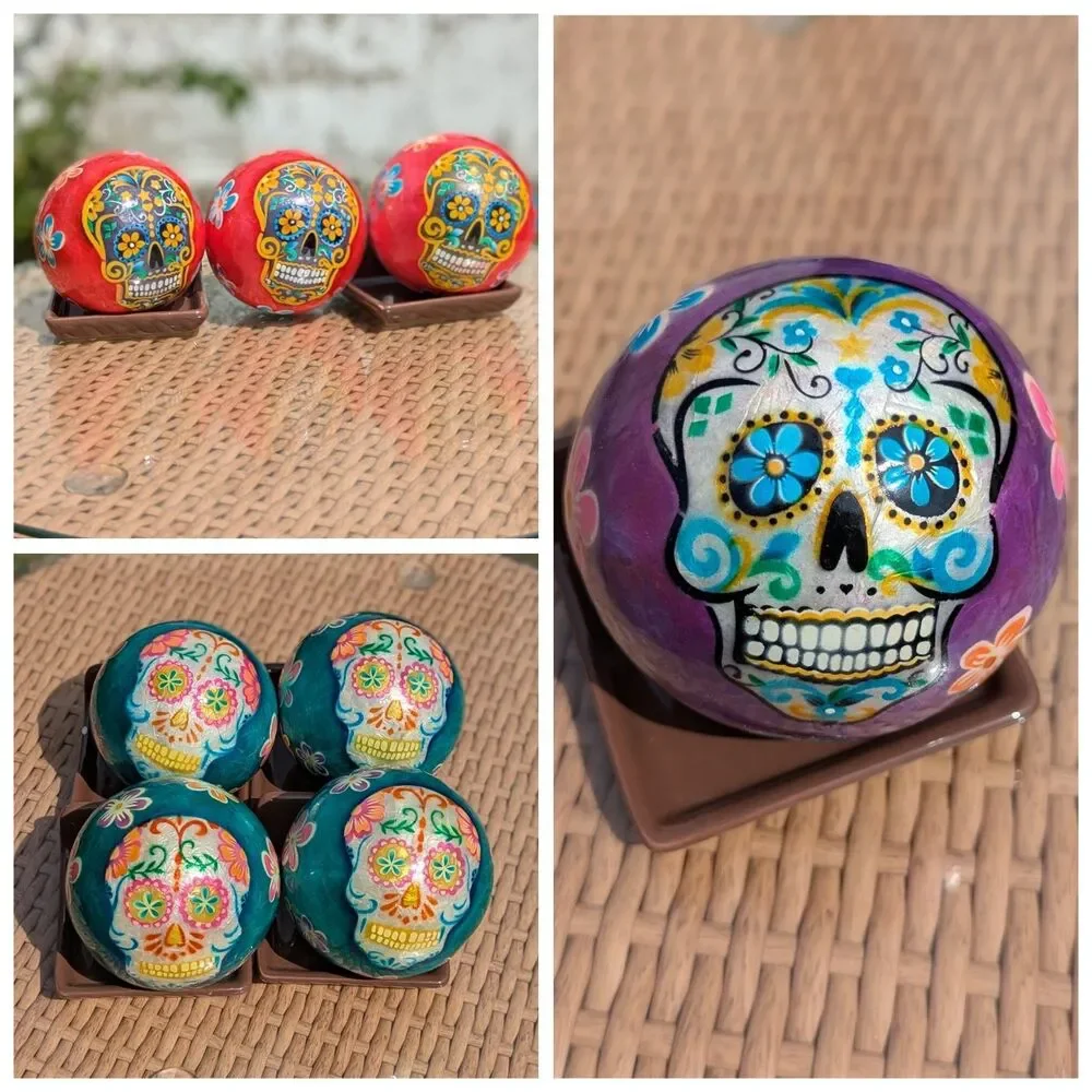 Pier 1 Day of the Dead Sugar Skulls LOT OF 8 Decorative Balls Halloween Skulls‎